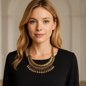 Chico's Womens Statement Necklace Bronze Color with Simulated Lavender Crystals